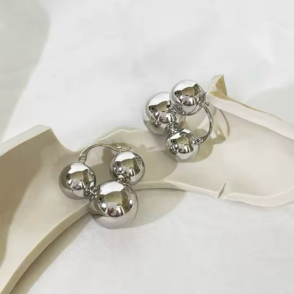 Gold Silver Plated Triple Ball Hoop Earrings ( Mickey Mouse Shape )